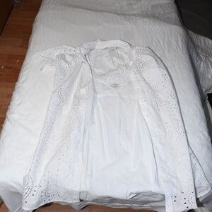 CLUB MONACO Dress Women White Paisley Lace Embroidered Short Sleeve Collared L